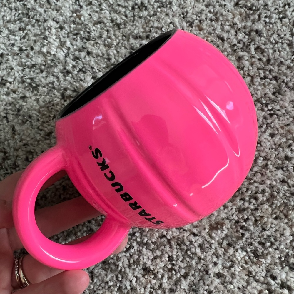 NWT Starbucks 2023 Fall Halloween Neon Pink Pumpkin Ceramic Coffee Mug